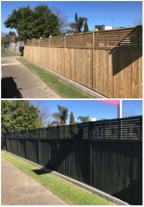 Fence painting before and after